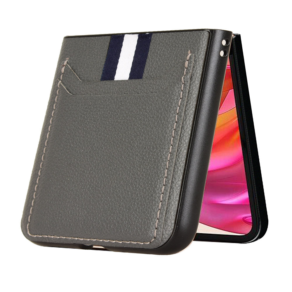 For Motorola Razr 50 Ultra 5G Case Litchi Texture Card Holder Leather+PC Phone Cover - Grey