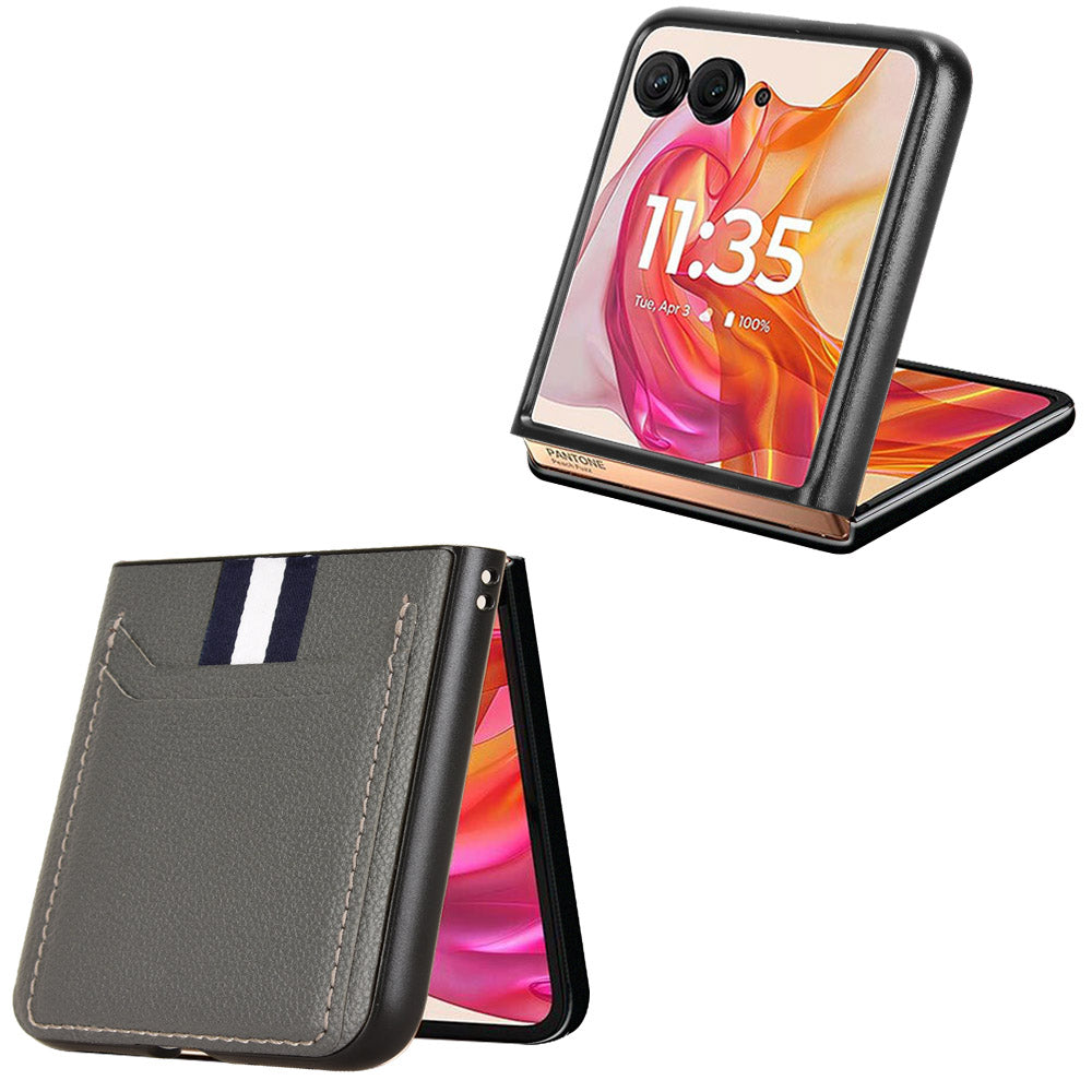 For Motorola Razr 50 Ultra 5G Case Litchi Texture Card Holder Leather+PC Phone Cover - Grey