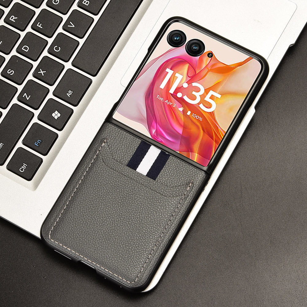 For Motorola Razr 50 Ultra 5G Case Litchi Texture Card Holder Leather+PC Phone Cover - Grey