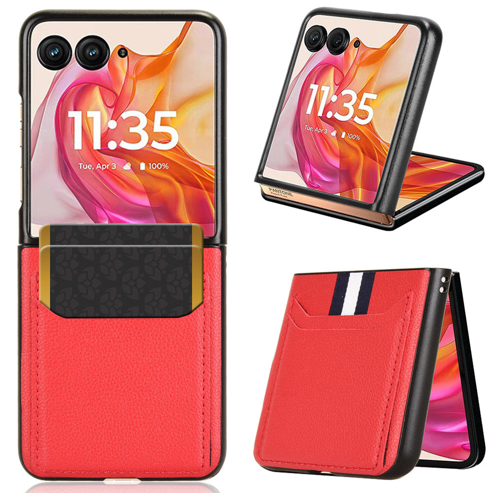 For Motorola Razr 50 Ultra 5G Case Litchi Texture Card Holder Leather+PC Phone Cover - Red