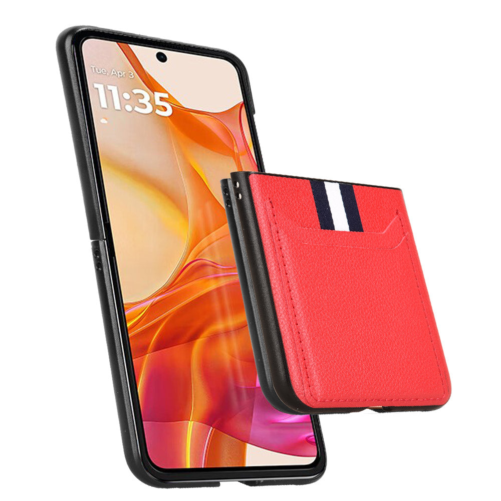 For Motorola Razr 50 Ultra 5G Case Litchi Texture Card Holder Leather+PC Phone Cover - Red