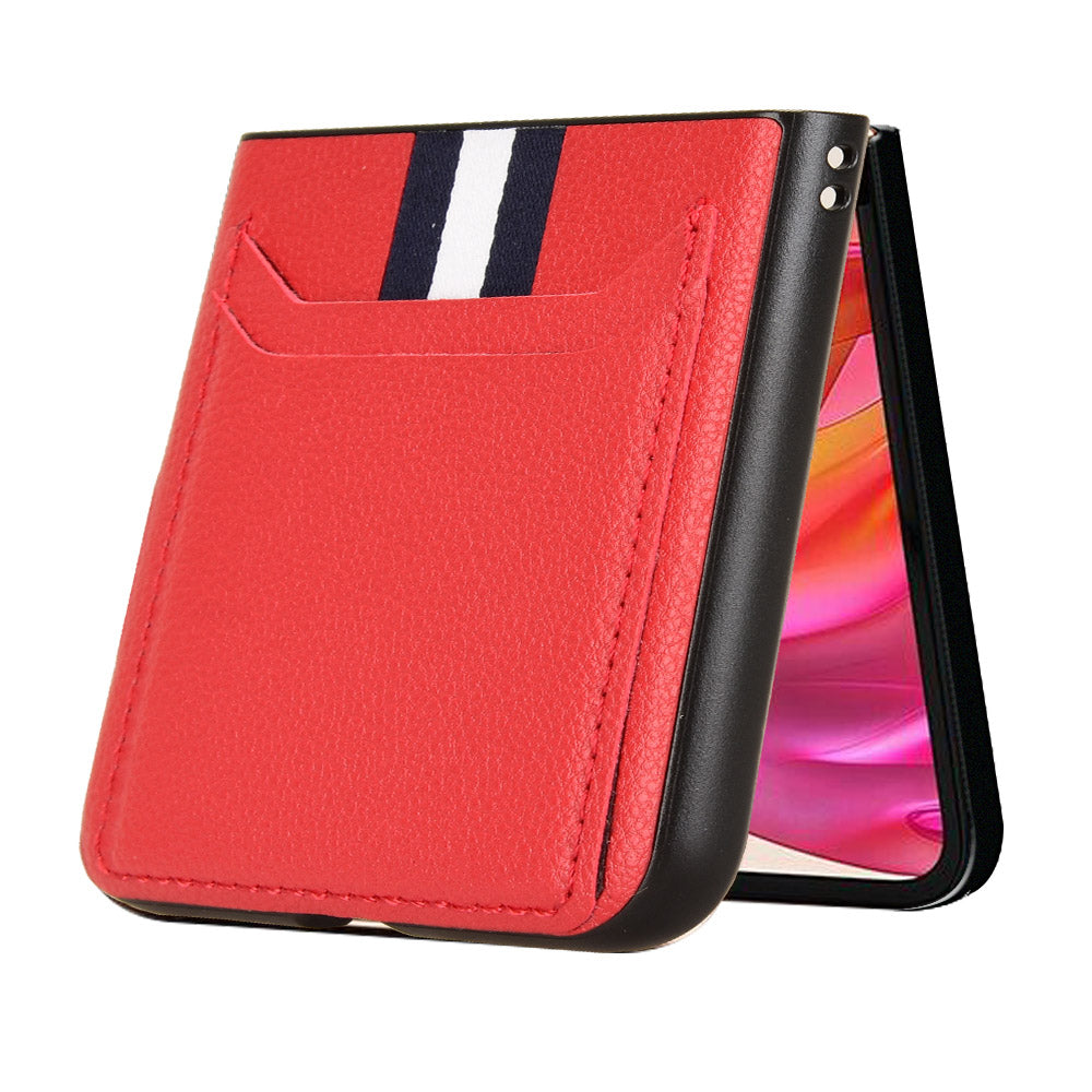 For Motorola Razr 50 Ultra 5G Case Litchi Texture Card Holder Leather+PC Phone Cover - Red