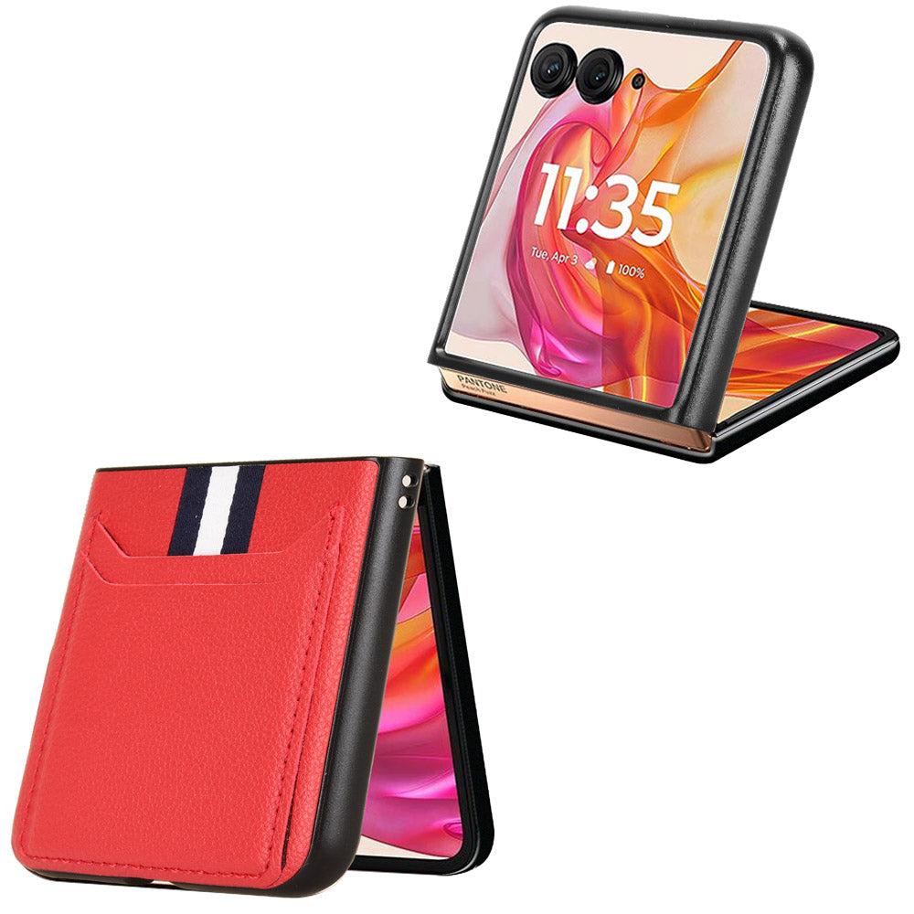 For Motorola Razr 50 Ultra 5G Case Litchi Texture Card Holder Leather+PC Phone Cover - Red