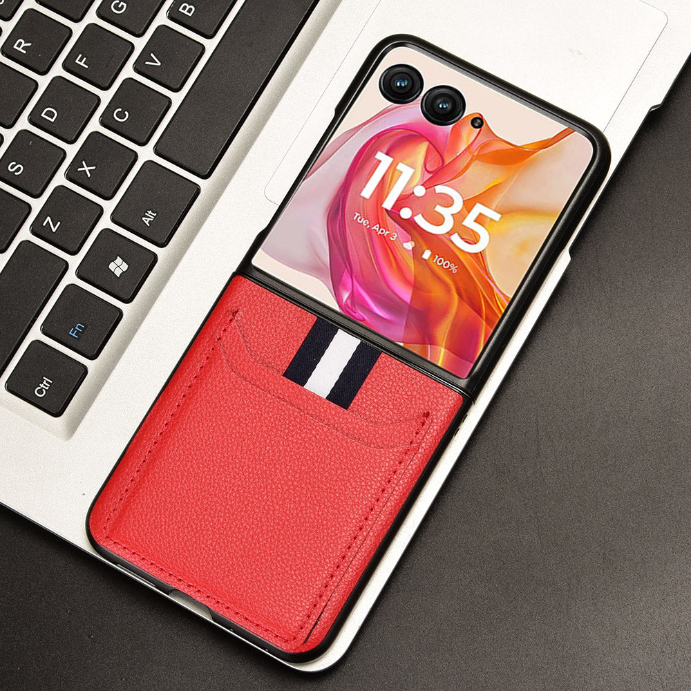 For Motorola Razr 50 Ultra 5G Case Litchi Texture Card Holder Leather+PC Phone Cover - Red