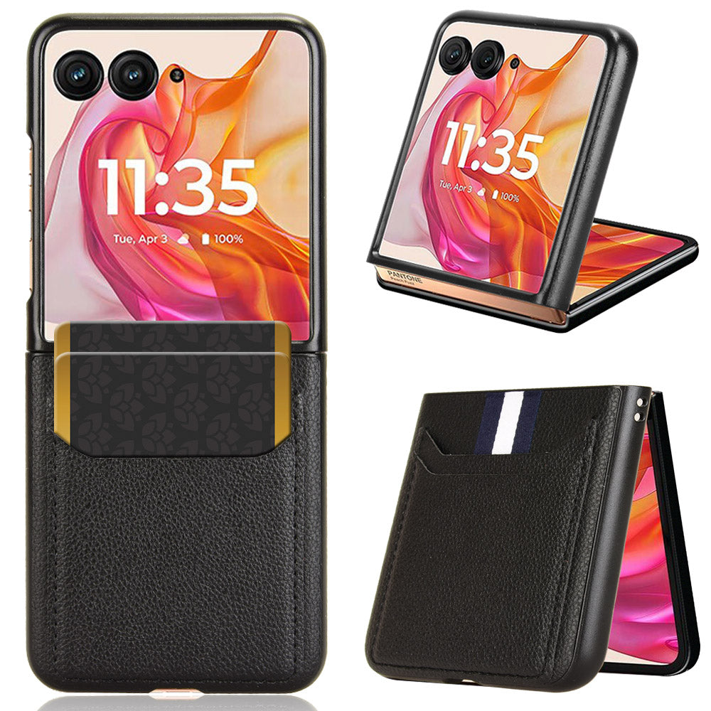 For Motorola Razr 50 Ultra 5G Case Litchi Texture Card Holder Leather+PC Phone Cover - Black