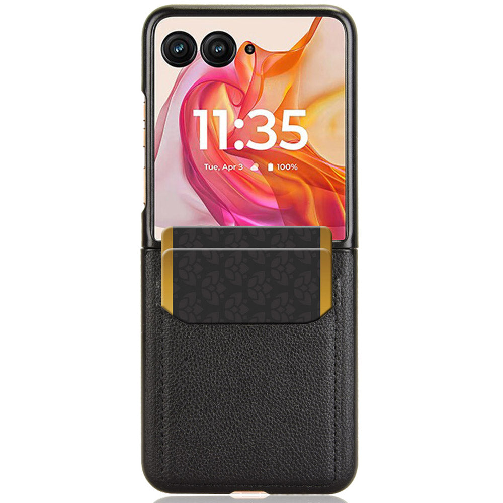 For Motorola Razr 50 Ultra 5G Case Litchi Texture Card Holder Leather+PC Phone Cover - Black
