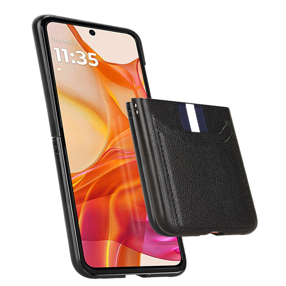 For Motorola Razr 50 Ultra 5G Case Litchi Texture Card Holder Leather+PC Phone Cover - Black