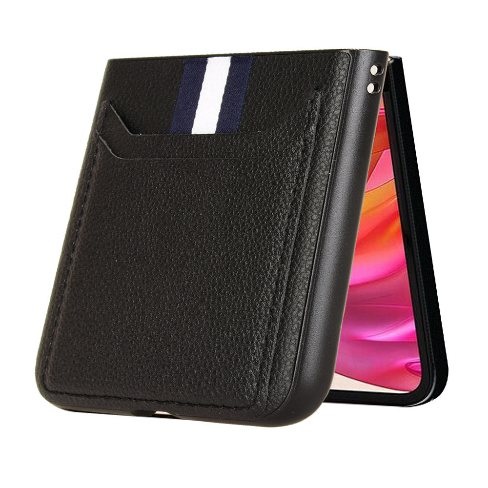 For Motorola Razr 50 Ultra 5G Case Litchi Texture Card Holder Leather+PC Phone Cover - Black