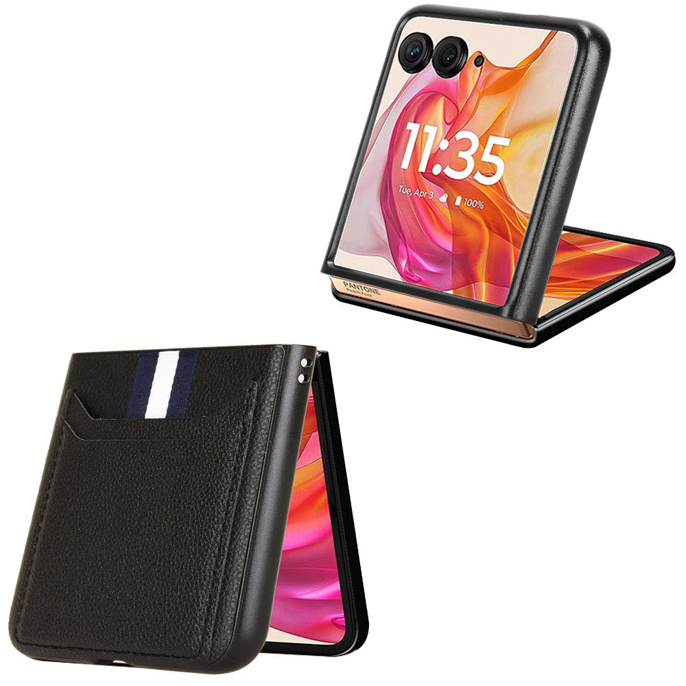 For Motorola Razr 50 Ultra 5G Case Litchi Texture Card Holder Leather+PC Phone Cover - Black