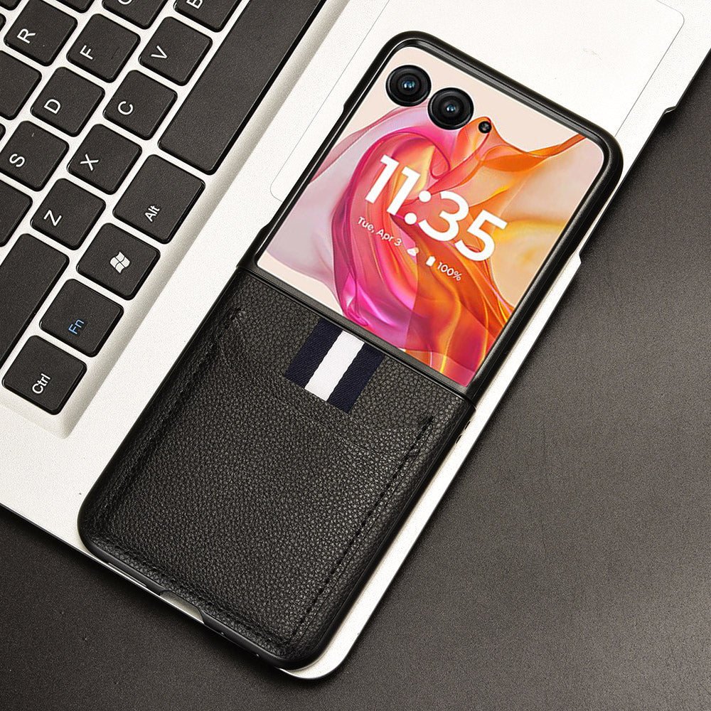 For Motorola Razr 50 Ultra 5G Case Litchi Texture Card Holder Leather+PC Phone Cover - Black