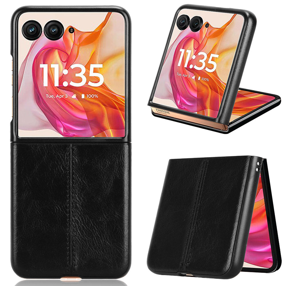 For Motorola Razr 50 Ultra 5G Case Stitching Line Leather Hard PC Phone Cover - Black