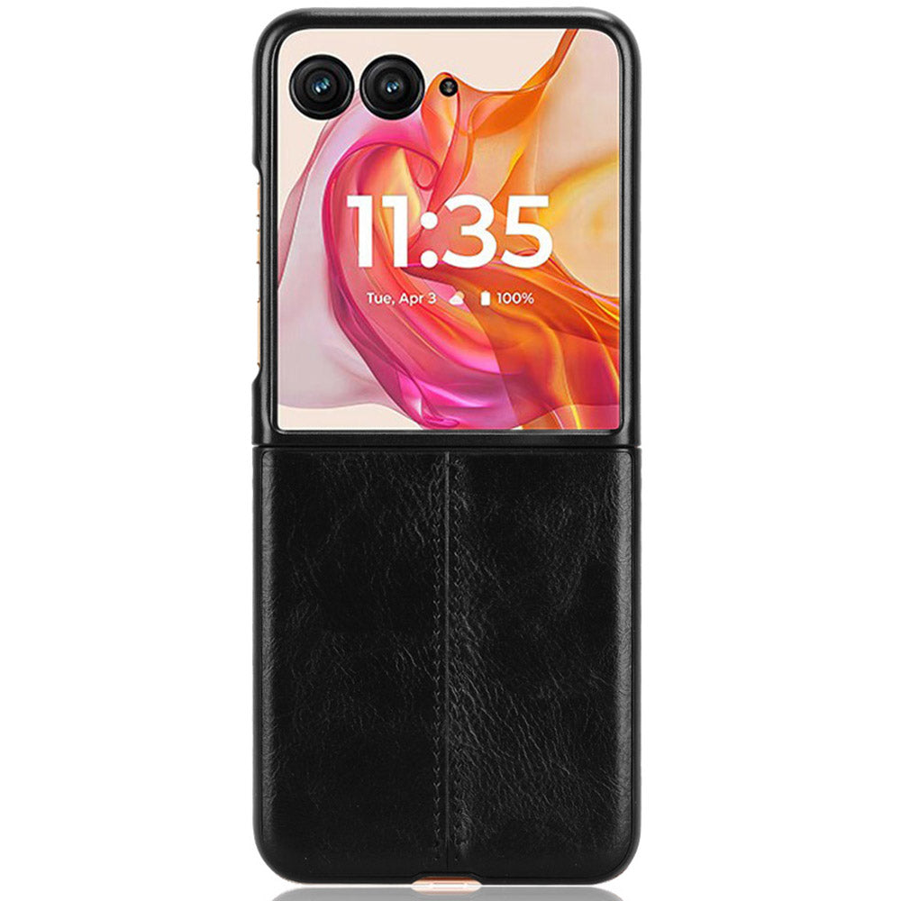 For Motorola Razr 50 Ultra 5G Case Stitching Line Leather Hard PC Phone Cover - Black