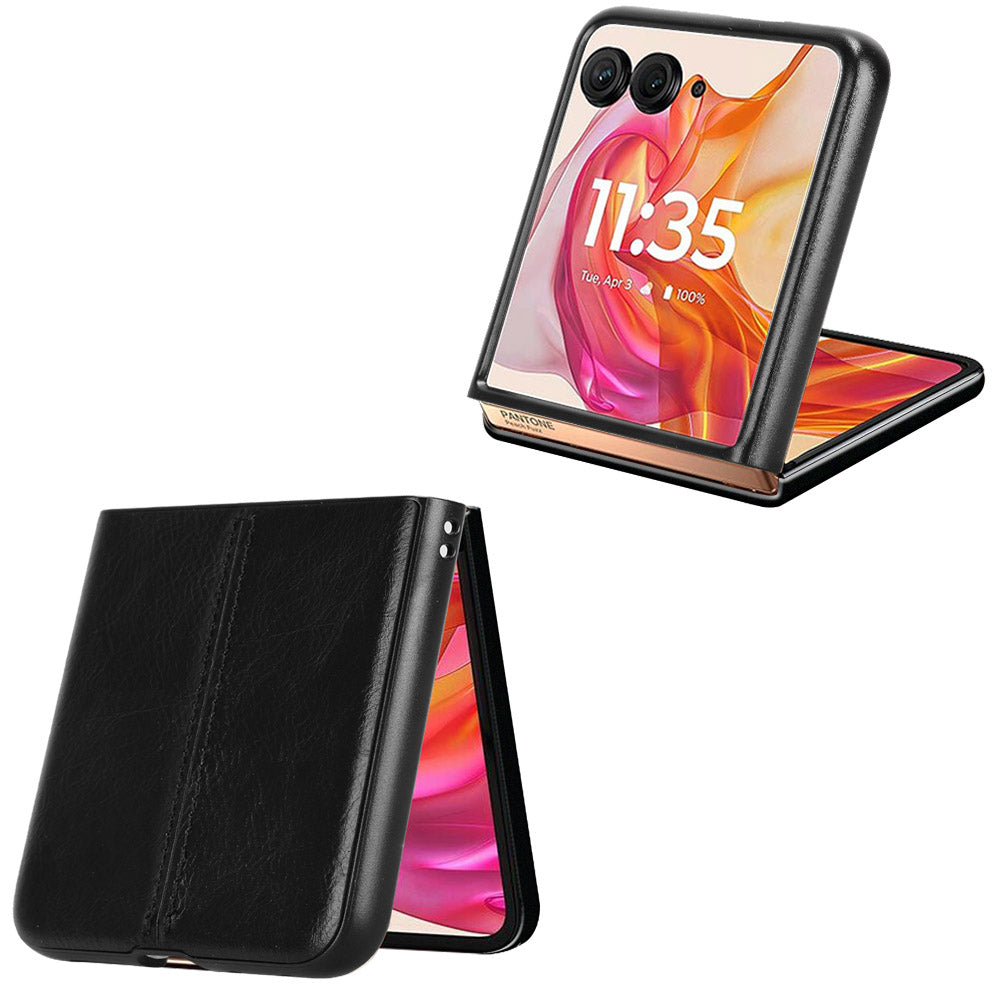 For Motorola Razr 50 Ultra 5G Case Stitching Line Leather Hard PC Phone Cover - Black