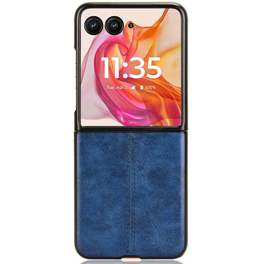 For Motorola Razr 50 Ultra 5G Case Stitching Line Leather Hard PC Phone Cover - Blue
