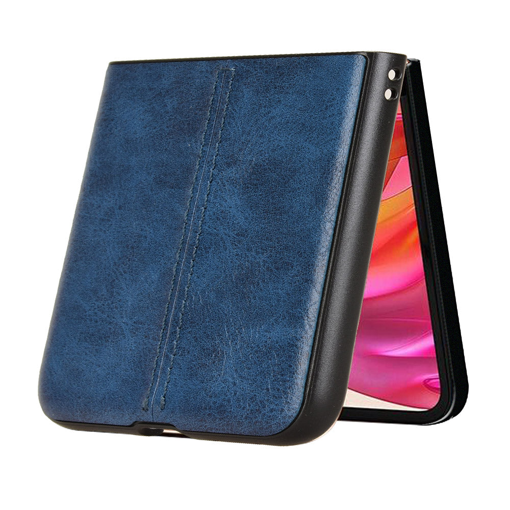 For Motorola Razr 50 Ultra 5G Case Stitching Line Leather Hard PC Phone Cover - Blue