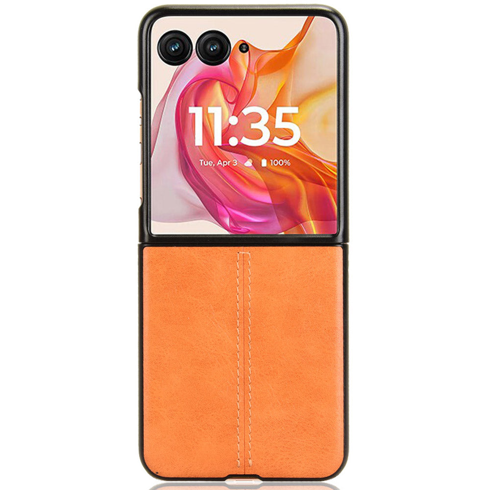 For Motorola Razr 50 Ultra 5G Case Stitching Line Leather Hard PC Phone Cover - Orange