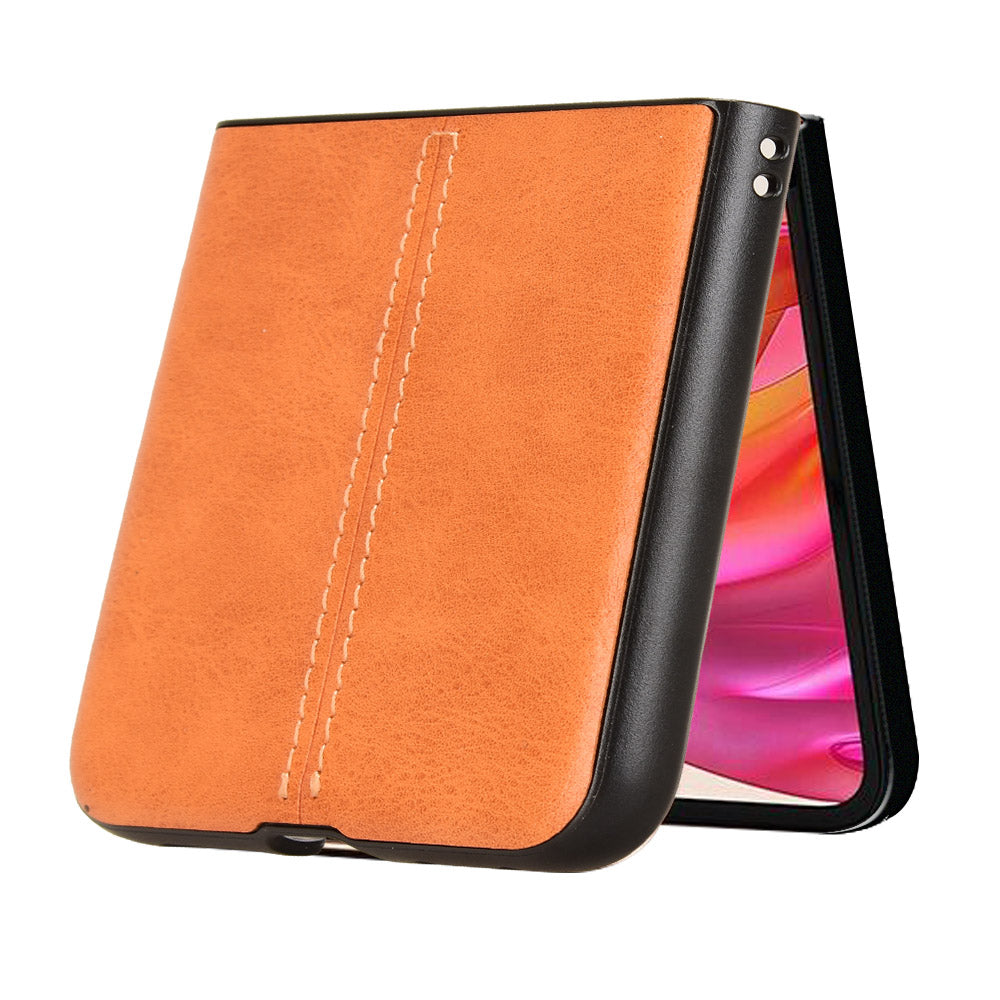 For Motorola Razr 50 Ultra 5G Case Stitching Line Leather Hard PC Phone Cover - Orange