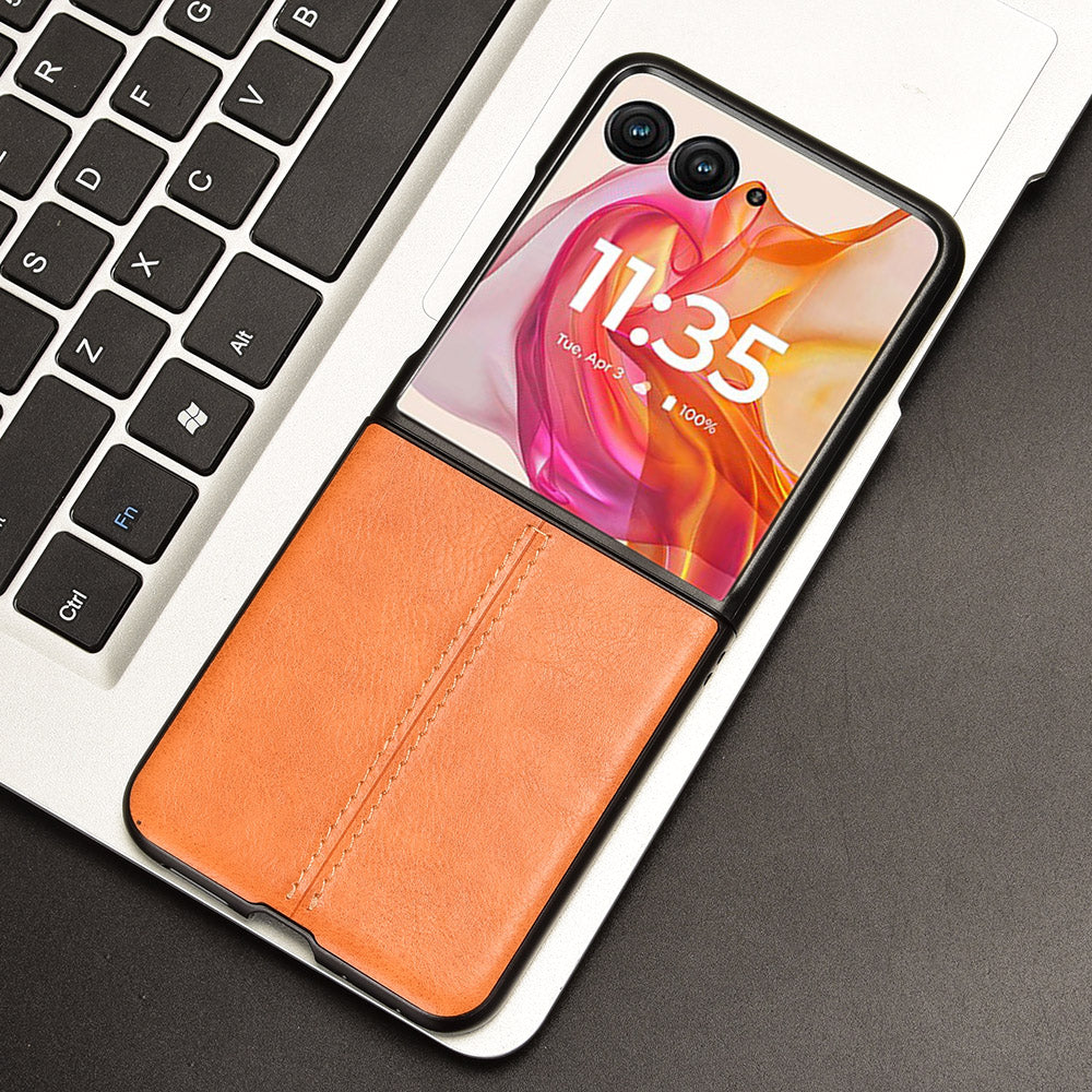 For Motorola Razr 50 Ultra 5G Case Stitching Line Leather Hard PC Phone Cover - Orange