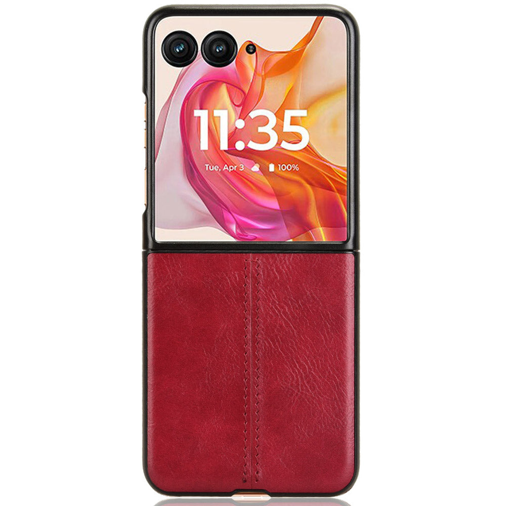 For Motorola Razr 50 Ultra 5G Case Stitching Line Leather Hard PC Phone Cover - Red