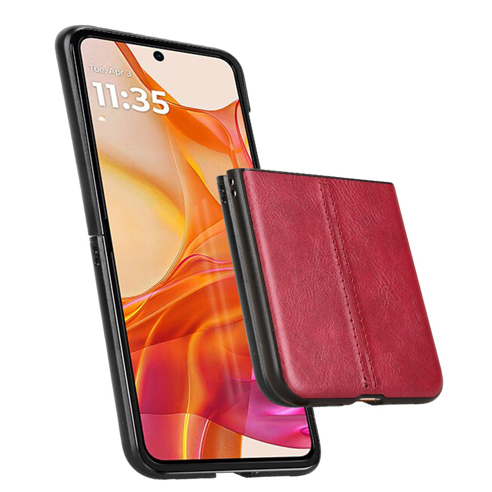 For Motorola Razr 50 Ultra 5G Case Stitching Line Leather Hard PC Phone Cover - Red