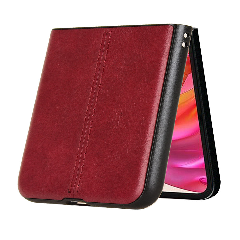 For Motorola Razr 50 Ultra 5G Case Stitching Line Leather Hard PC Phone Cover - Red