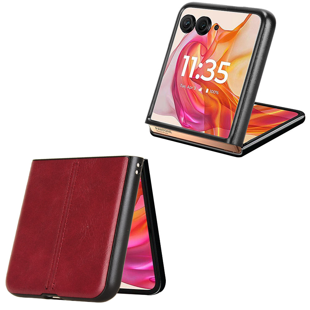 For Motorola Razr 50 Ultra 5G Case Stitching Line Leather Hard PC Phone Cover - Red