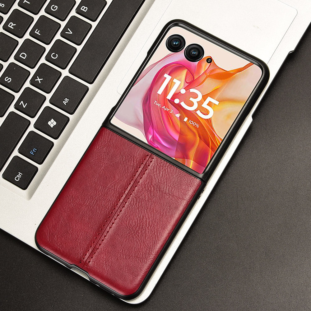 For Motorola Razr 50 Ultra 5G Case Stitching Line Leather Hard PC Phone Cover - Red