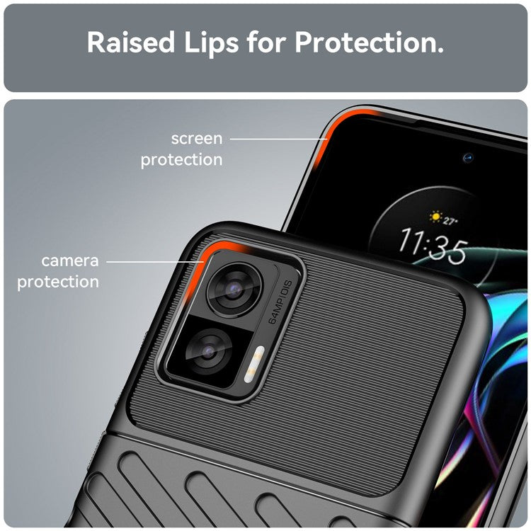 For Motorola Edge 30 Neo 5G Thunder Series Anti-drop Thickened TPU Back Cover Twill Texture Phone Case - Black