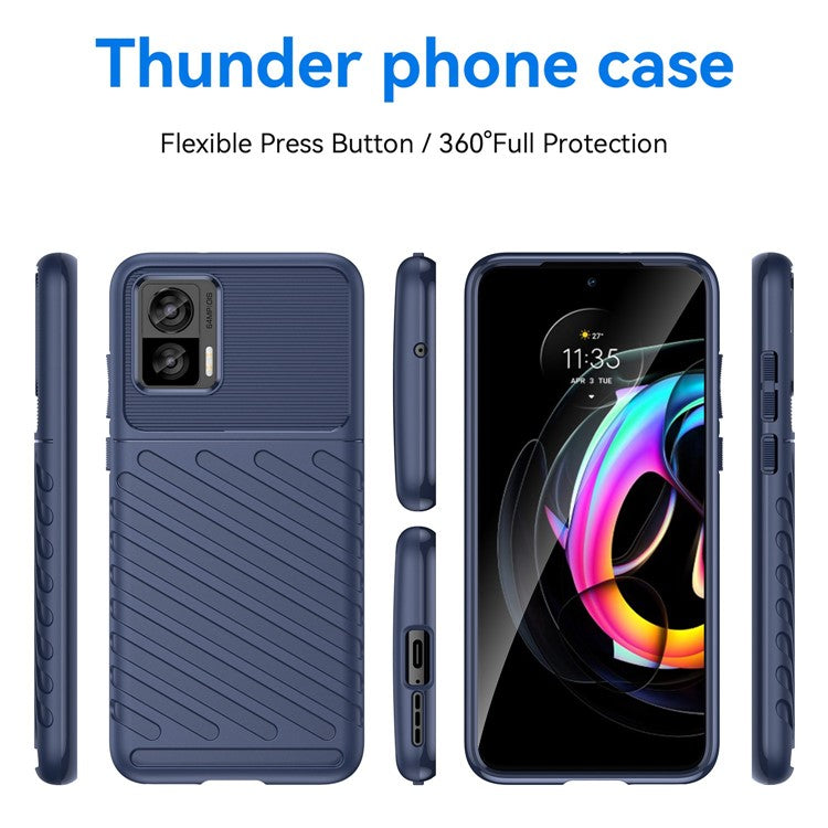 For Motorola Edge 30 Neo 5G Thunder Series Anti-drop Thickened TPU Back Cover Twill Texture Phone Case - Blue