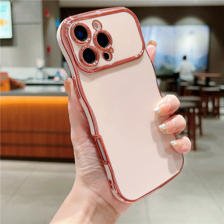 For iPhone 16 Pro Case Large Window TPU Phone Cover Electroplating Wave Frame Design - Rose Pink