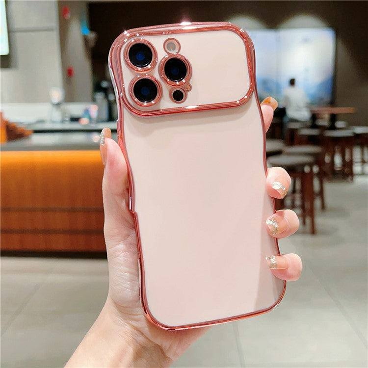 For iPhone 16 Pro Case Large Window TPU Phone Cover Electroplating Wave Frame Design - Rose Pink