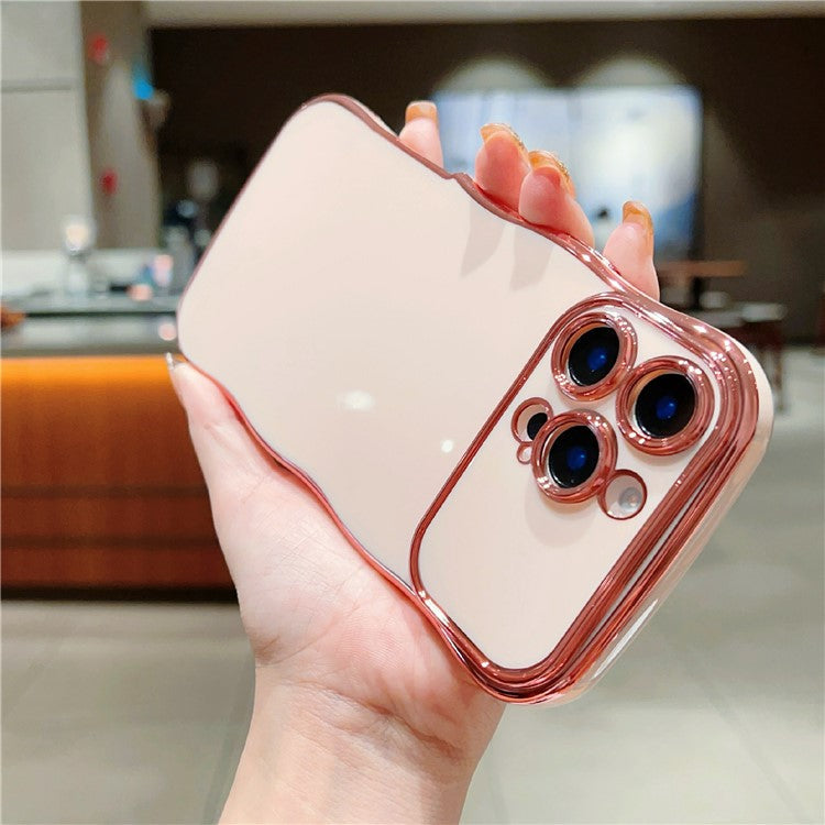 For iPhone 16 Pro Case Large Window TPU Phone Cover Electroplating Wave Frame Design - Rose Pink