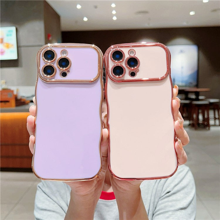 For iPhone 16 Pro Case Large Window TPU Phone Cover Electroplating Wave Frame Design - Rose Pink