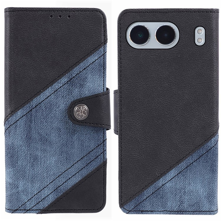 For OnePlus Nord 4 Case Leather Wallet Stand Phone Cover Texture Splicing - Black