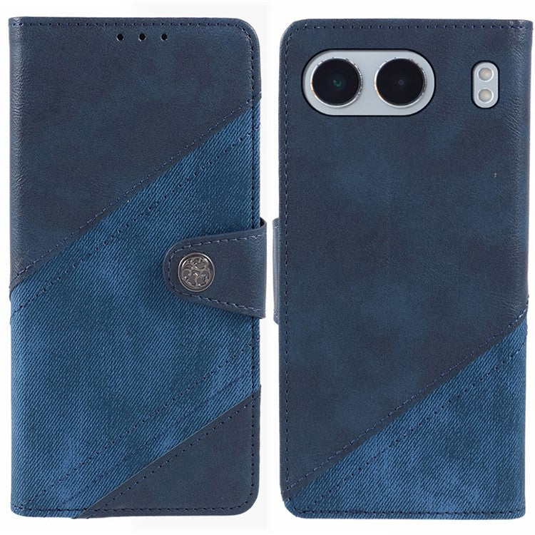 For OnePlus Nord 4 Case Leather Wallet Stand Phone Cover Texture Splicing - Dark Blue