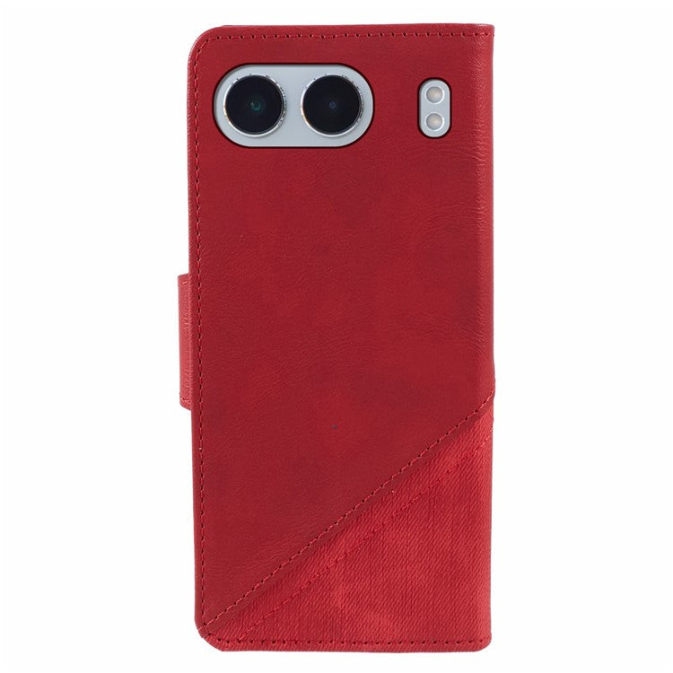 For OnePlus Nord 4 Case Leather Wallet Stand Phone Cover Texture Splicing - Red