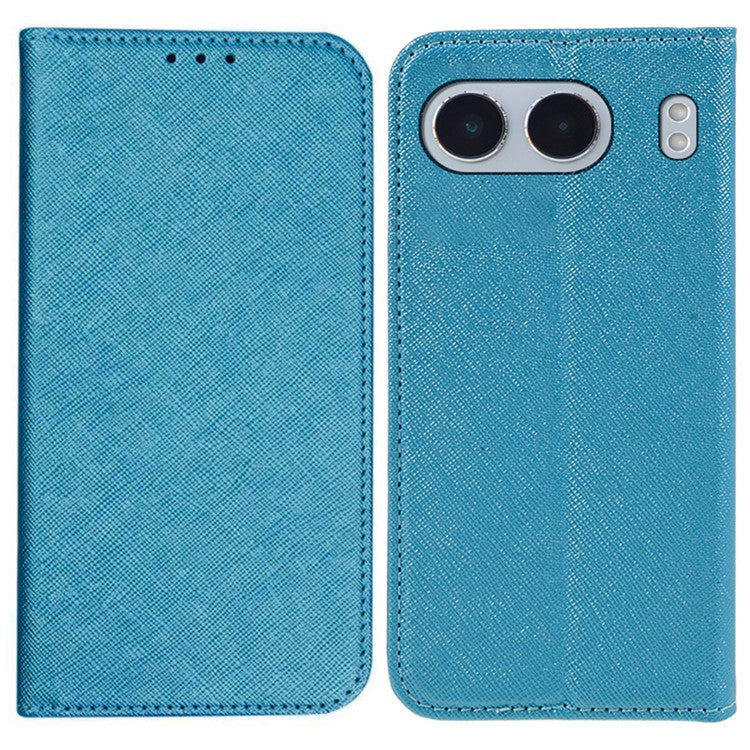 For OnePlus Nord 4 Case Leather Cross Texture Stand Phone Cover Strong Magnetic - Sky Blue