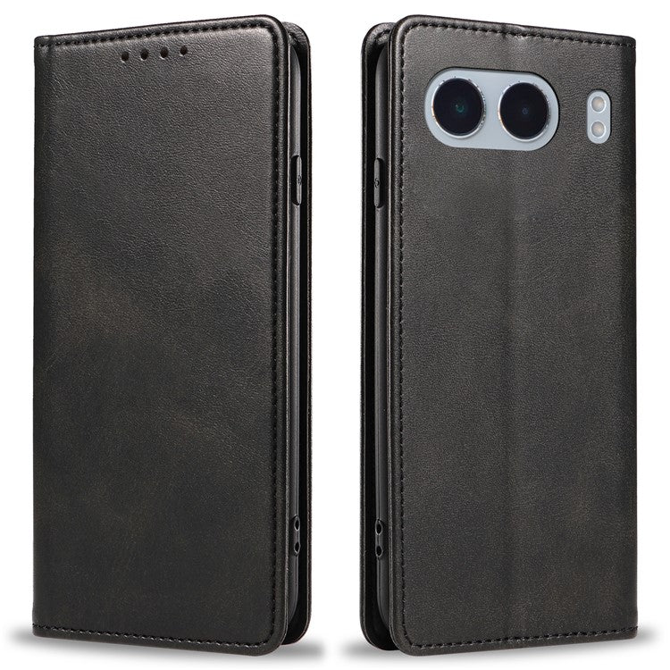 For OnePlus Nord 4 Case Wallet Leather Folio Phone Cover Magnetic Absorption Calf Texture - Black