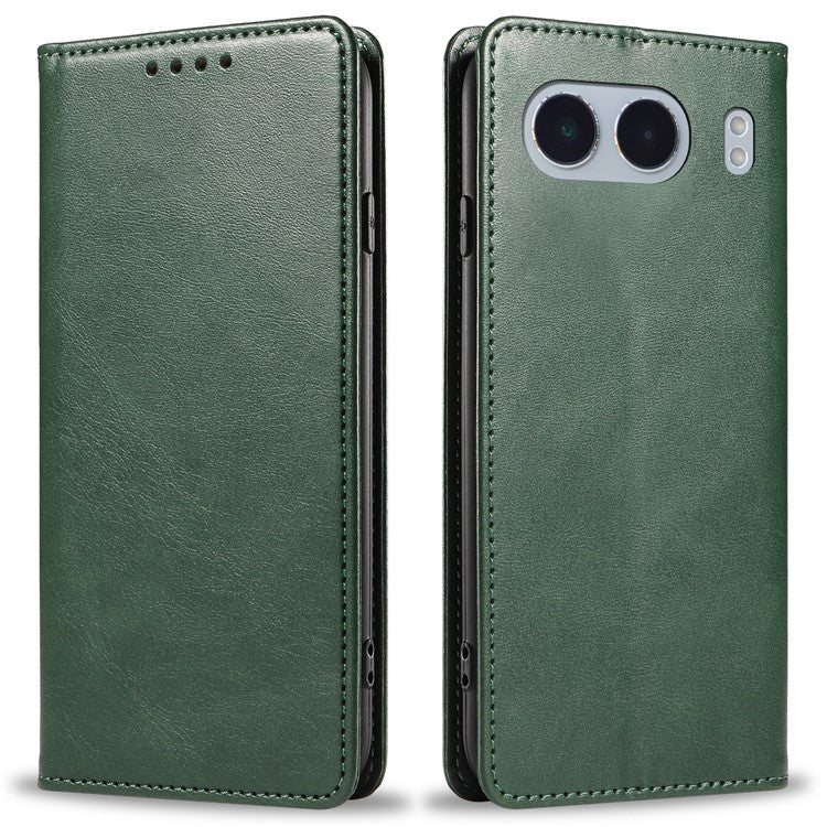 For OnePlus Nord 4 Case Wallet Leather Folio Phone Cover Magnetic Absorption Calf Texture - Green