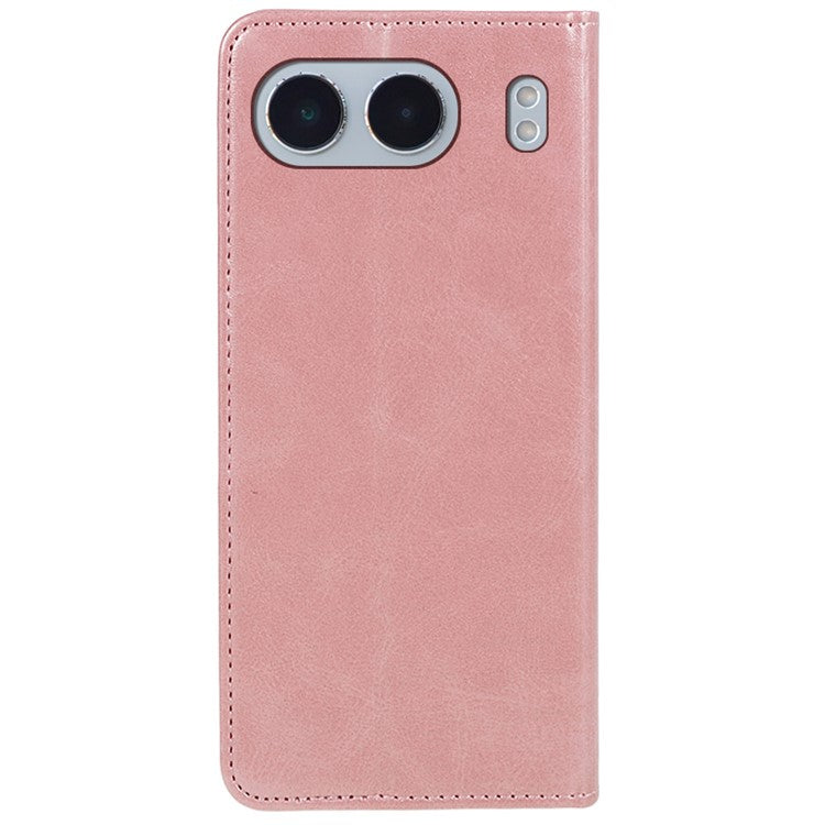 For OnePlus Nord 4 Case Wallet Leather Folio Phone Cover Magnetic Absorption Calf Texture - Rose Gold