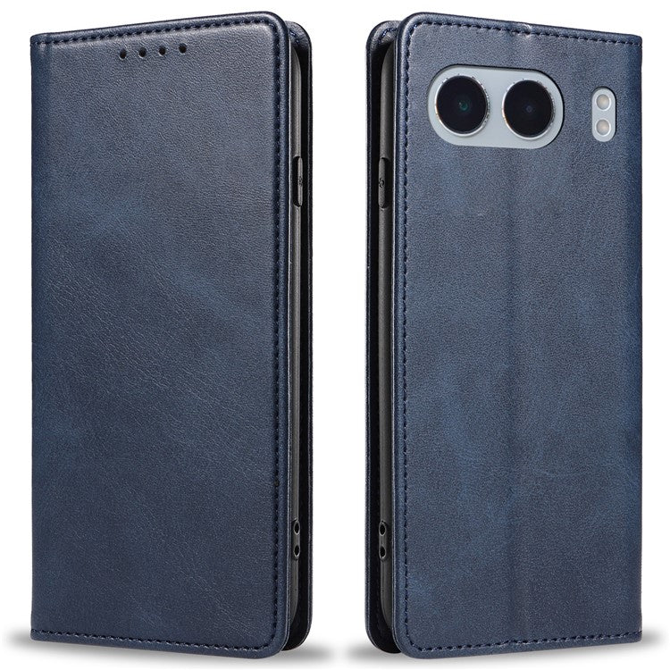 For OnePlus Nord 4 Case Wallet Leather Folio Phone Cover Magnetic Absorption Calf Texture - Blue