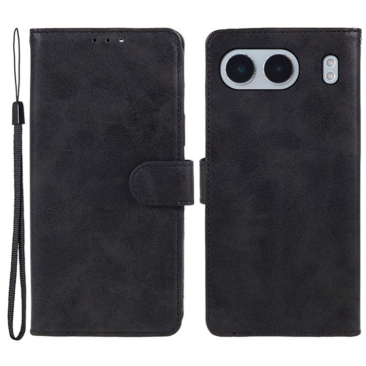 For OnePlus Nord 4 Case Card Holder Wallet PU Leather Phone Cover Calf Texture Wrist Strap - Black