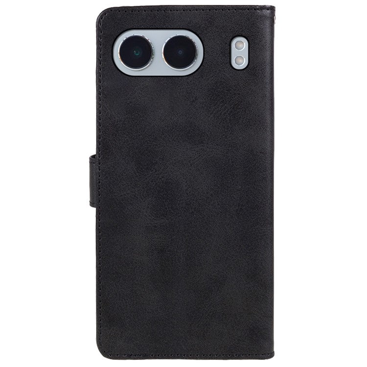 For OnePlus Nord 4 Case Card Holder Wallet PU Leather Phone Cover Calf Texture Wrist Strap - Black