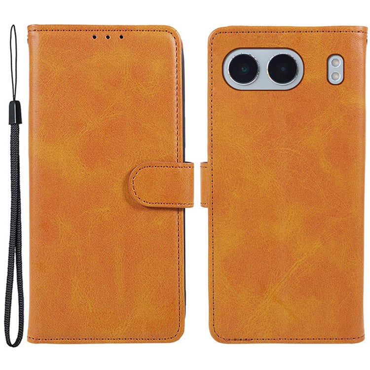 For OnePlus Nord 4 Case Card Holder Wallet PU Leather Phone Cover Calf Texture Wrist Strap - Khaki