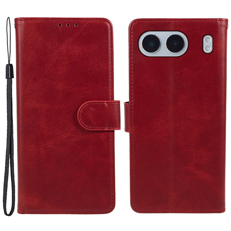 For OnePlus Nord 4 Case Card Holder Wallet PU Leather Phone Cover Calf Texture Wrist Strap - Red