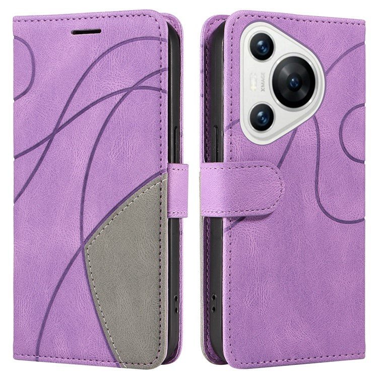 KT Leather Series-1 For Huawei Pura 70 Wallet Case Two-Color Splicing Stand Leather Phone Cover - Light Purple
