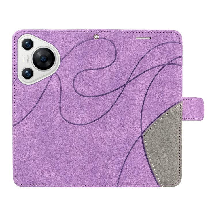 KT Leather Series-1 For Huawei Pura 70 Wallet Case Two-Color Splicing Stand Leather Phone Cover - Light Purple