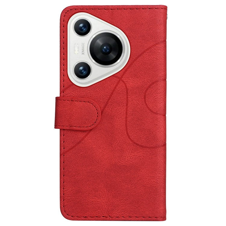 KT Leather Series-1 For Huawei Pura 70 Wallet Case Two-Color Splicing Stand Leather Phone Cover - Red