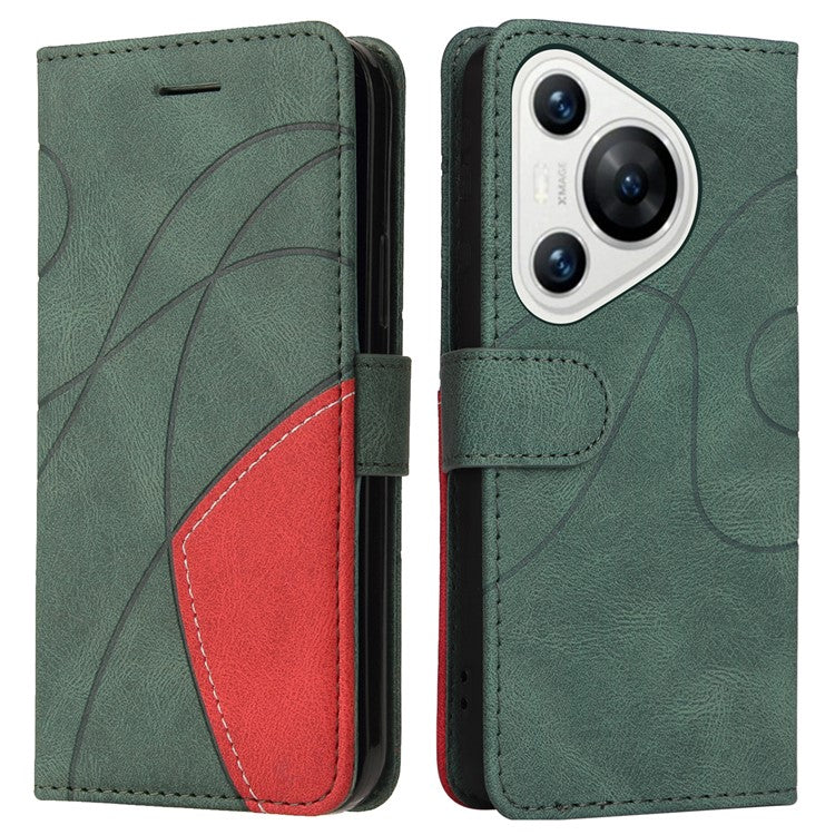 KT Leather Series-1 For Huawei Pura 70 Wallet Case Two-Color Splicing Stand Leather Phone Cover - Green