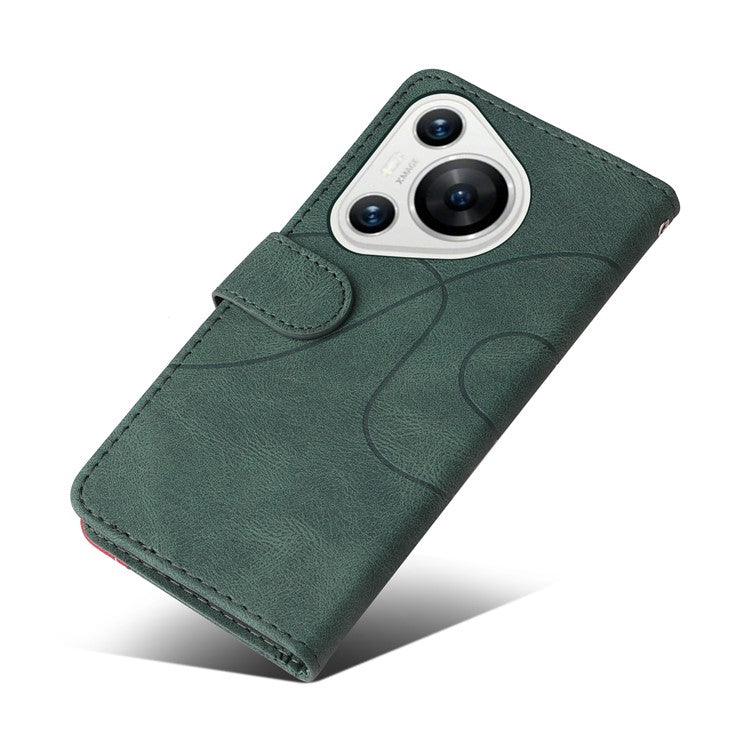 KT Leather Series-1 For Huawei Pura 70 Wallet Case Two-Color Splicing Stand Leather Phone Cover - Green